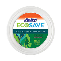 Hefty® ECOSAVE™ Tableware, Plate, Bagasse, 10.13" dia, White,  16/Pack