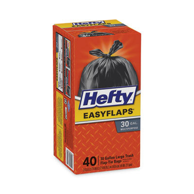Hefty® Easy Flaps® Trash Bags, 30 gal, 1.05 mil, 30 x 33, Black