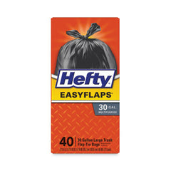 Hefty® Easy Flaps® Trash Bags, 30 gal, 1.05 mil, 30" x 33", Black, 40/Box