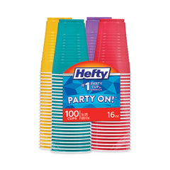 Hefty® Easy Grip® Disposable Plastic Party Cups, 16 oz, Assorted Colors, 100/Pack