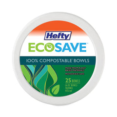 Hefty® ECOSAVE™ Tableware, Bowl, Bagasse, 16 oz, White, 25/Pack
