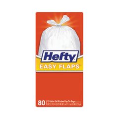 Hefty® Easy Flaps® Trash Bags, 13 gal, 0.8 mil, 23.75" x 28", White, 80/Box