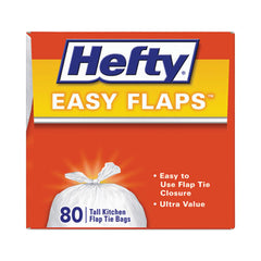 Hefty® Easy Flaps® Trash Bags, 13 gal, 0.69 mil, 23.75" x 28", White, 80 Bags/Box, 3 Boxes/Carton