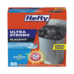 Hefty® Ultra Strong BlackOut® Tall-Kitchen Drawstring Bags, 13 gal, 0.9 mil, 23.75" x 24.88", Black, 80/Box