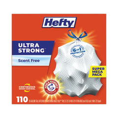 Hefty® Ultra Strong Tall Kitchen & Trash Bags, 13 gal, 0.9 mil, 23.75" x 24.88", White, 330/Carton