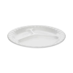 Pactiv Evergreen Placesetter® Deluxe Laminated Foam Dinnerware, 3-Compartment Plate, 8.88" dia, White, 500/Carton