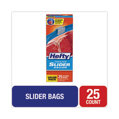 Hefty® Slider Bags, 1 gal, 2.5 mil, 10.56" x 11", Clear, 25 Bags/Box, 9 Boxes/Carton