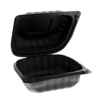 Pactiv Evergreen EarthChoice® SmartLock® Microwavable MFPP Hinged Lid Container, 5.75 x 5.95 x 3.1, Black, Plastic, 400/Carton Takeout Food Containers - Office Ready