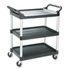 Rubbermaid® Commercial Three-Shelf Service Cart, Three-Shelf, 18.63w x 33.63d x 37.75h, Black Carts & Stands-Food Service Cart - Office Ready