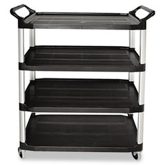 Rubbermaid® Commercial Xtra™ Utility Cart with Open Sides, Plastic, 4 Shelves, 400 lb Capacity, 40.63" x 20" x 51", Black