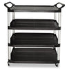 Rubbermaid® Commercial Xtra™ Utility Cart with Open Sides, Plastic, 4 Shelves, 400 lb Capacity, 40.63" x 20" x 51", Black Service/Utility Carts - Office Ready