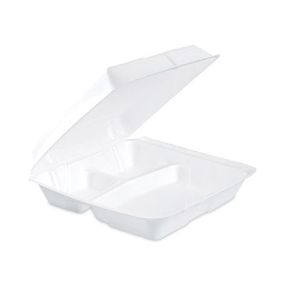 Dart® Insulated Foam Hinged Lid Containers, 3-Compartment, 9.3 x 9.5 x 3, White, 200/Pack, 2 Packs/Carton Food Containers-Takeout - Office Ready