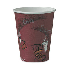 Dart® Solo® Paper Hot Drink Cups in Bistro® Design, 8 oz, Maroon, 50/Bag, 20 Bags/Carton
