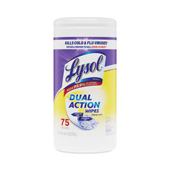 LYSOL® Brand Dual Action™ Disinfecting Wipes, 1-Ply, 7 x 7.5, Citrus, White/Purple, 75/Canister