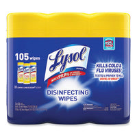 LYSOL® Brand Disinfecting Wipes, 1-Ply, 7 x 7.25, Lemon and Lime Blossom, White, 35 Wipes/Canister, 3 Canisters/Pack, 4 Packs/Carton Cleaner/Detergent Wet Wipes - Office Ready