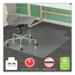 deflecto® SuperMat Frequent Use Chair Mat for Medium Pile Carpeting, Med Pile Carpet, Roll, 36 x 48, Lipped, Clear