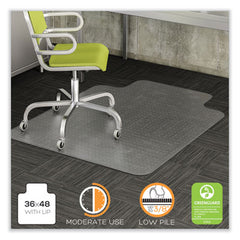 deflecto® DuraMat® Moderate Use Chair Mat for Low Pile Carpeting, Low Pile Carpet, Roll, 36 x 48, Lipped, Clear