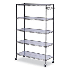 Alera® 5-Shelf Wire Shelving Kit with Casters & Shelf Liners, 48w x 18d x 72h, Black Anthracite
