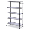 Alera® 5-Shelf Wire Shelving Kit with Casters & Shelf Liners, 48w x 18d x 72h, Black Anthracite Shelving Units-Multiuse Shelving-Open - Office Ready