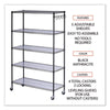 Alera® 5-Shelf Wire Shelving Kit with Casters & Shelf Liners, 48w x 18d x 72h, Black Anthracite Shelving Units-Multiuse Shelving-Open - Office Ready