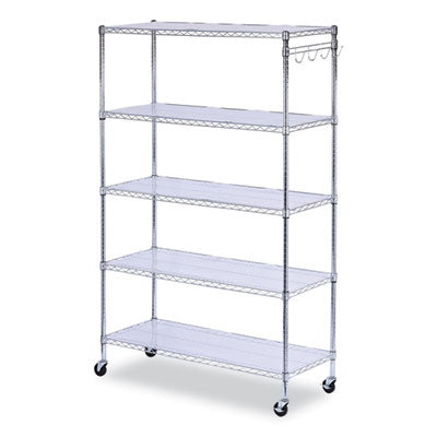 Alera® 5-Shelf Wire Shelving Kit with Casters & Shelf Liners, 48w x 18d x 72h, Silver Shelving Units-Multiuse Shelving-Open - Office Ready