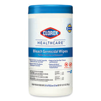 Clorox Healthcare® Bleach Germicidal Wipes, 1-Ply, 6 x 5, Unscented, White, 150/Canister Cleaner/Detergent Wet Wipes - Office Ready