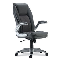 Alera® Leithen Bonded Leather Midback Chair, Supports Up to 275 lb, Gray Seat/Back, Silver Base Chairs/Stools-Office Chairs - Office Ready