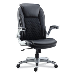 Alera® Leithen Bonded Leather Midback Chair, Supports Up to 275 lb, Black Seat/Back, Silver Base