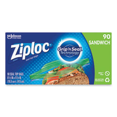 Ziploc® Resealable Sandwich Bags, 1.2 mil, 6.5" x 5.88", Clear, 90 Bags/Box, 12 Boxes/Carton