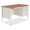 Alera® Single Pedestal Steel Desk, 45.25" x 24" x 29.5", Cherry/Putty Metal Mailroom & Shop Desks - Office Ready