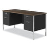 Alera® Double Pedestal Steel Credenza, 60w x 24d x 29.5h, Mocha/Black Double Pedestal Credenza Desks - Office Ready