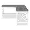Workspace by Alera® L-Shaped Farmhouse Desk, 58.27" x 58.27" x 29.53", Gray/White Desks-L & U Desks & Workstations - Office Ready