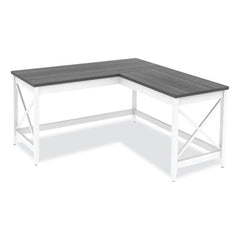 Workspace by Alera® L-Shaped Farmhouse Desk, 58.27" x 58.27" x 29.53", Gray/White