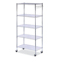 Alera® 5-Shelf Wire Shelving Kit with Casters & Shelf Liners, 36w x 18d x 72h, Silver Multiuse Shelving, Open - Office Ready