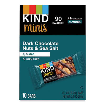 KIND Minis, Dark Chocolate Nuts/Sea Salt, 0.7 oz, 10/Pack Nutrition Bars - Office Ready