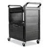 Rubbermaid® Commercial Utility Cart with Locking Doors, Plastic, 3 Shelves, 200 lb Capacity, 33.63" x 18.63" x 37.75", Black Service/Utility Carts - Office Ready