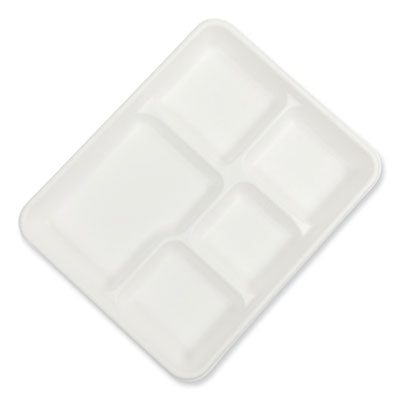 AmerCareRoyal® Bagasse PFAS-Free Food Tray, 5-Compartment, 8.26 x 10.23 x 0.94, White, Bamboo/Sugarcane, 500/Carton Food Trays - Office Ready