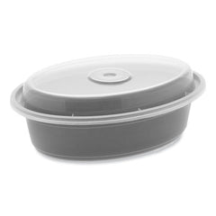 Pactiv Evergreen Newspring® VERSAtainer® Microwavable Containers, Oval, 16 oz, 6.8 x 4.8 x 1.9, Black/Clear, Plastic, 150/Carton