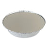 Boardwalk® Round Aluminum To-Go Containers with Lid, 48 oz, 9" Diameter x 1.66"h, Silver, 200/Carton Takeout Food Containers - Office Ready
