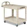 Rubbermaid® Commercial Heavy-Duty Utility Cart, Plastic, 2 Shelves, 500 lb Capacity, 17.13" x 38.5" x 38.88", Beige Maintenance/Utility Carts - Office Ready