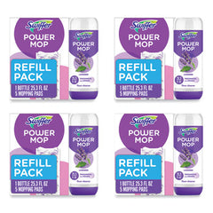 Swiffer® PowerMop Cleaning Solution and Pads Refill Pack, Lavender, 25.3 oz Bottle and 5 Pads per Pack, 4 Packs/Carton