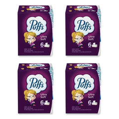 Puffs® Ultra Soft™ Facial Tissue, 2-Ply, White, 124 Sheets/Box, 6 Boxes/Pack, 4 Packs/Carton