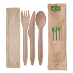 Eco-Products® Wood Cutlery, Fork/Knife/Spoon/Napkin, Natural, 500/Carton