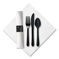 Hoffmaster® CaterWrap® Heavyweight Cutlery Combo, Fork/Spoon/Knife/Napkin, Black, 100/Carton Disposable Dining Utensil Combos - Office Ready