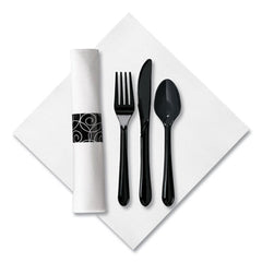 Hoffmaster® CaterWrap® Heavyweight Cutlery Combo, Fork/Spoon/Knife/Napkin, Black, 100/Carton
