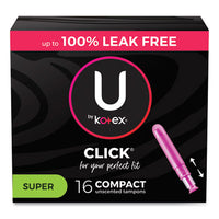 Kotex® U by Kotex® Click Compact Tampons, Super Absorbency, 16/Pack, 8 Packs/Carton Tampons - Office Ready