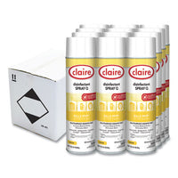 Claire® Spray Q Disinfectant, Lemon Scent, 17 oz Aerosol Spray, Dozen Disinfectants/Sanitizers - Office Ready