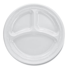 Dart® Famous Service® Impact Plastic Dinnerware, 3-Compartment, 9" dia, White, 125/Pack, 4 Packs/Carton