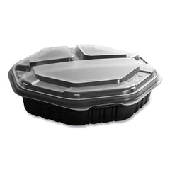 SOLO® OctaView® Hinged-Lid Hot Food Containers, 3-Compartment, 38 oz, 9.55 x 9.1 x 2.4, Black/Clear, Plastic, 100/Carton