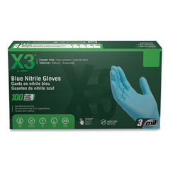 X3® by AMMEX® Industrial Nitrile Gloves, Powder-Free, 3 mil, Medium, Blue, 100/Box, 10 Boxes/Carton